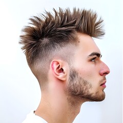 Obraz premium A male model with mohawk hairstyle, isolated on white background