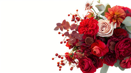 Bouquet of red  flowers isolated on white background.