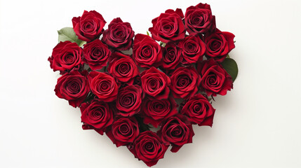 Red roses in heart shape on white background. Valentine's day.