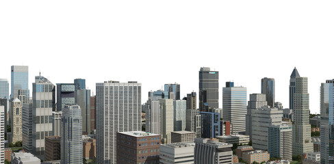 Fototapeta na wymiar City view with many high-rise buildings On a transparent background