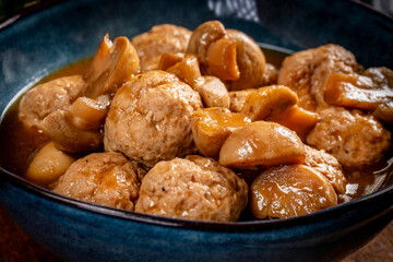 Delicious meatballs with mushroom sauce.