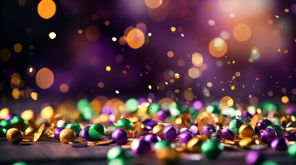 Abstract festive background with flying colorful confetti for the Venetian Mardi Gras holiday. Concept for Orleans masquerade - obrazy, fototapety, plakaty