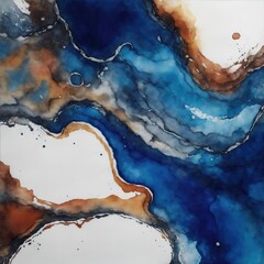 Dark Golden, Silver, and blue abstract alcohol ink painting background