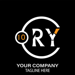 RY Letter Logo Design.  RY Company Name. RY Letter Logo Circular Concept. Black Background. - obrazy, fototapety, plakaty