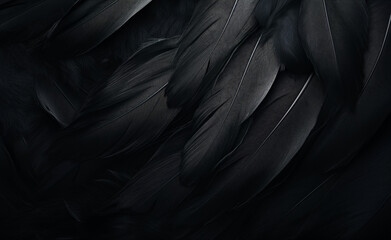 Detailed black feathers texture background - obrazy, fototapety, plakaty
