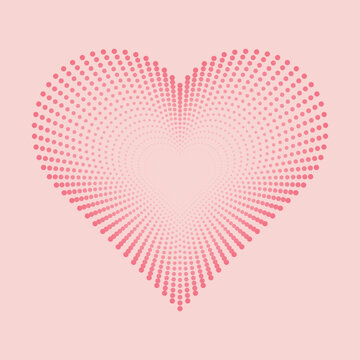 Pink heart dotted vector clipart - love romantic exploding heart shape halftone dots burst illustration