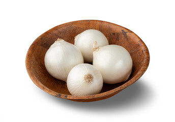 White onions in a bowl isolated over white background