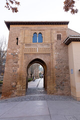 Puerta del Vino. Alhambra palace and fortress complex located in Granada,  monument of Islamic architecture and  Spanish Renaissance architecture