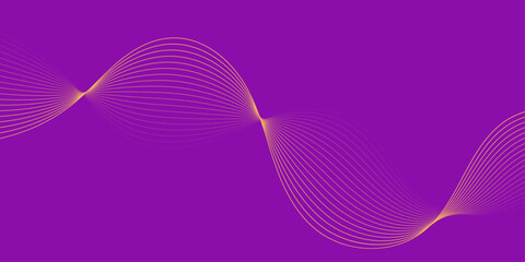 Abstract background with waves for banner. Medium banner size. Vector background with lines. Element for design isolated on purple. Purple and orange color. Brochure, booklet