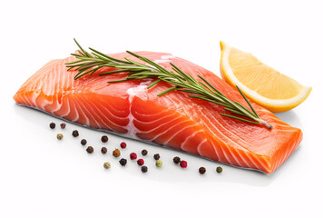 fresh salmon salmon with rosemary spices isolated on white background