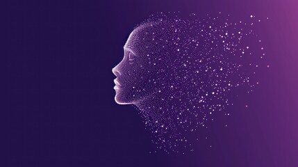  a close up of a person's face with stars coming out of the side of the face on a purple background.