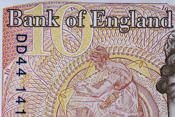Vintage elements of paper banknotes.Closeup of 10 Pound sterling banknote for design purpose.Business and stock concept for England