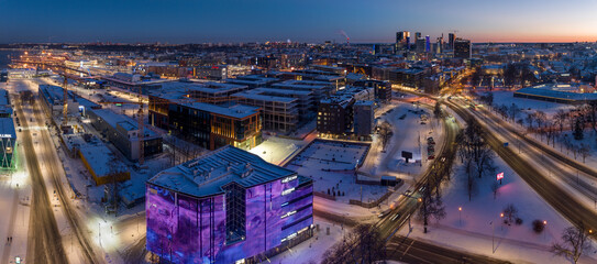 Fototapeta premium Construction of buildings in the city center. Tallinn port. Aerial drone view