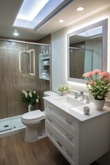 Fototapeta na wymiar Small bathroom design with shower and vanity