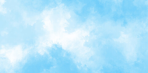 Abstract fresh and shiny winter sky. Abstract Blue sky with white clouds in sunny weather. sunny sky blue light watercolor aquarelle painting brush effect card.Paper textured canvas cloudy smoke space