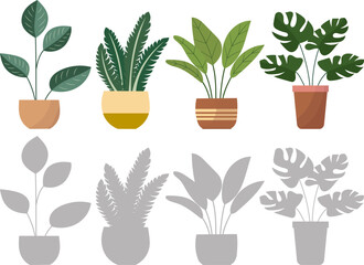 indoor plants in flat style on white background vector