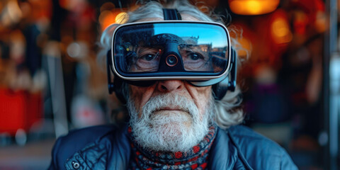 Fototapeta na wymiar Ein alter Mann trägt ein VR Headset