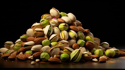 Pistachio nuts, pistachios, almonds, pistachios on a black background