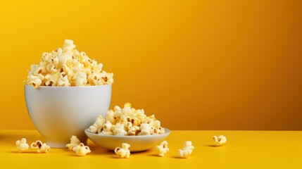 Popcorn in a bowl on yellow background