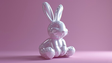  a white rabbit sitting on top of a pink floor next to a pink wall and a pink wall behind it.