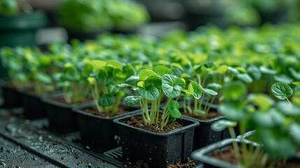 Fototapeta premium growing microgreens in pots. healthy food concept