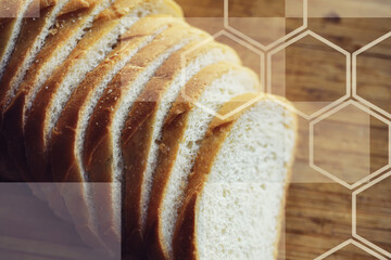 Slices white bread in plate on vintage wooden table with copy space