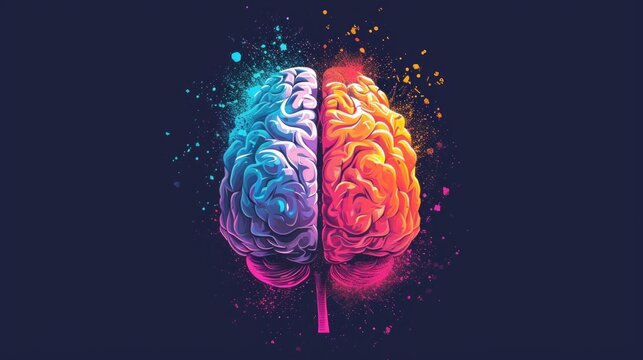Concept of colorful icon of human brain. Abstract wallpaper, exploding in colors. 