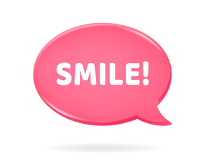 3d icon of a pink speech bubble with smile quote on it. Love chat. New message textbox. Happy Valentine's Day, Mother's Day, Women's Day.