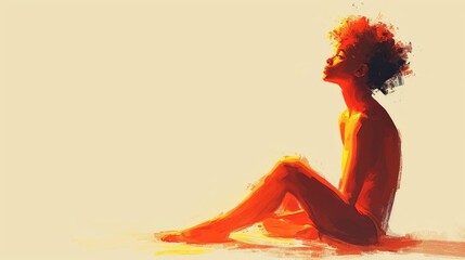 A young girl sitting and thinking. Enjoys, warm color, sunset. Copy space for text. Meditation, yoga concept. 