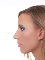 Profile Young Caucasian Woman On White Background