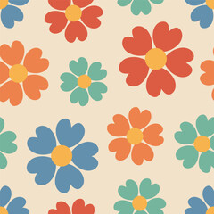 Retro floral seamless pattern with multicolor flowers