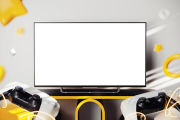 TV screen with the game play mockup. 3D rendering