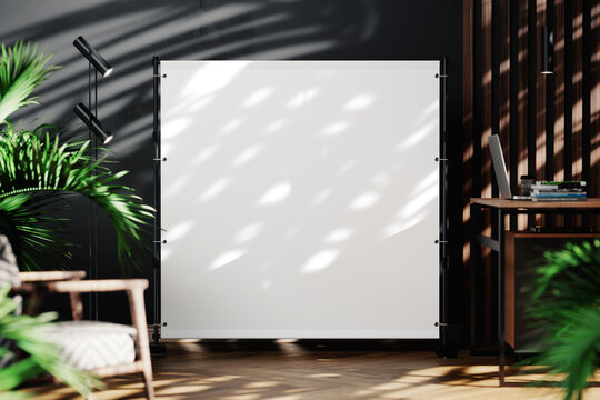 Square backdrop banner stand mockup. 3D rendering