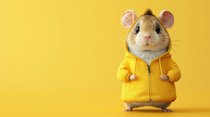 Adorable mouse dressed in a cozy hoodie.