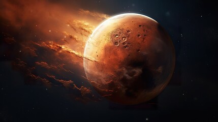 red planet in dark open space, Mars globe, astronomy concept