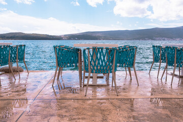 table and chairs on the beach