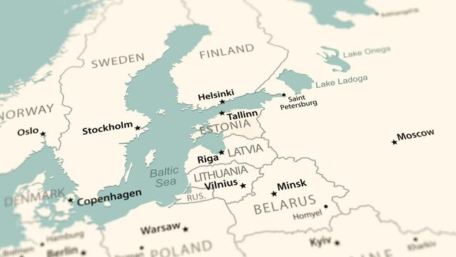 Estonia on the world map. Smooth map rotation. 4K animation.