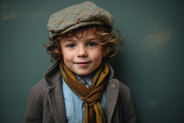 Portrait of a cute little boy in a beret and scarf.