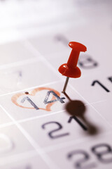 Valentines day. Calendar with circled date february 14.