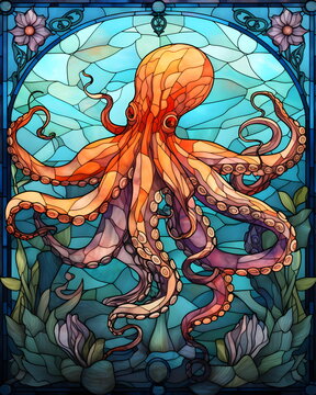 Tintenfisch Mosaik Bild - Kraken Wallpaper - Oktopus Mosaik Illustration - Ki-Ai generiert