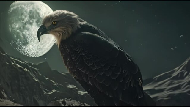 eagle in fantasy land with moonlight