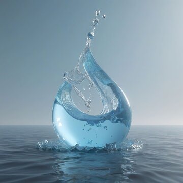 Water drop with water splash and city background. 3D Rendering