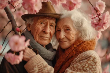 Foto op Canvas Paar Senioren in Kirschblüte © Fatih