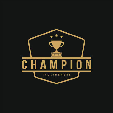Vintage retro badge champion trophy logo design idea