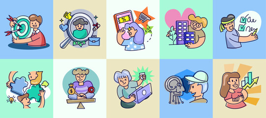 Fototapeta premium A set of productive business people icon