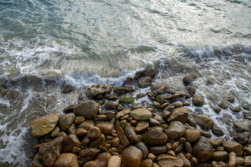 Mediterranean sea waves. Waves crashing on rocks