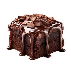 Chocolate fudge brownie cake isolated on a transparent background. chocolate cake isolated on white.
hot Chocolate dripping on a piece of cake