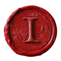 Red wax seal of alphabet I isolated on transparent background.	
