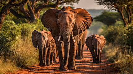 Group of African elephants in the wild stock photo African Elephants , Generate AI