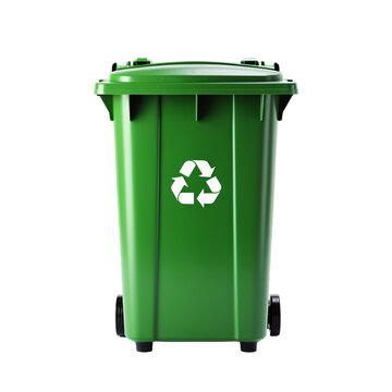 green plastic recycle bin with a recycling symbol, Green garbage bin isolated on a white background, clipping path, png